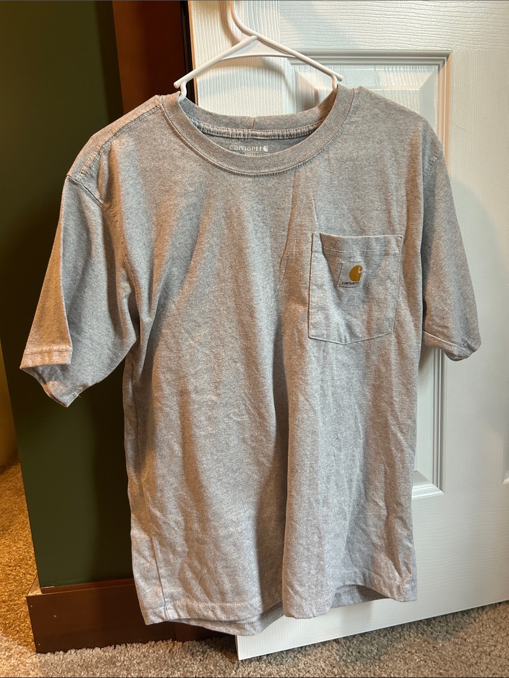 Carhartt Boys' Short-Sleeve Pocket Tee — Light Gray with Gold Logo